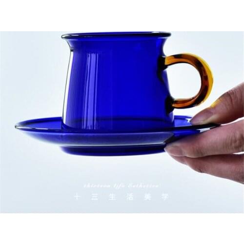 Glass Cup 200ml Colorful Retro Heat Resistant Coffee Mug With Plate