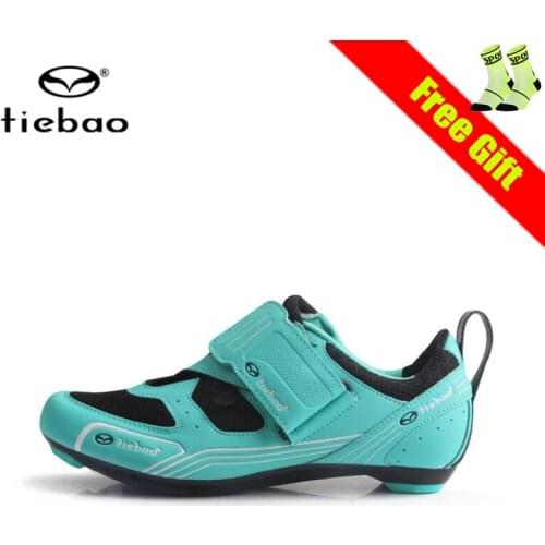 Tiebao Women Cycling Shoes Bicicleta Triatlon Self-locking Ultra-light Road Bike Sneakers Breathable Female Riding Bicycle Shoes