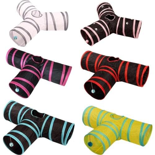 3 Holes Foldable Pet Cat Training Toy Interactive Tube Fun Toy Pet Cat Tunnel Toys For Cat Rabbit Small Animal Play Game
