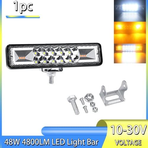 Universal 6 inch 48W Car Offroad SUV Truck 3030 COB 16 LED Strobe Flash Work Light Bar Warning Light White Amber