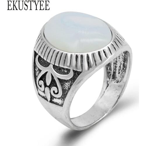 Vintage Opal Stone Rings Ancient Silver Color Rings anillos 2018 new arrival