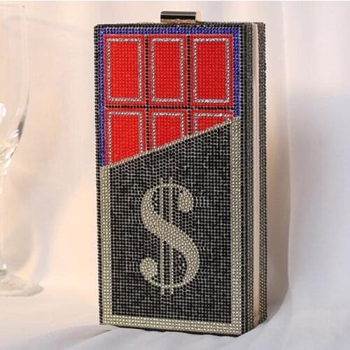 WHTUOHENG Blue/Red/Black Big $ Money Bag New Fashion Chocolate Shape Small Shoulder Wedding Minaudiere Phone Wallet Female Bags