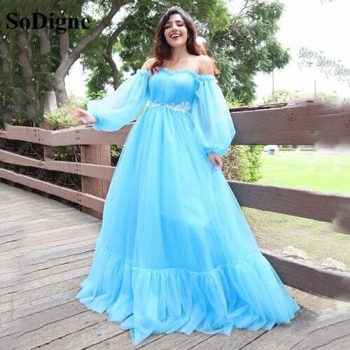 SoDigne Princess Princess Evening Dresses A-Line Applique Pff Long Sleeves Floor-Length Women Party Dresses Prom Gown