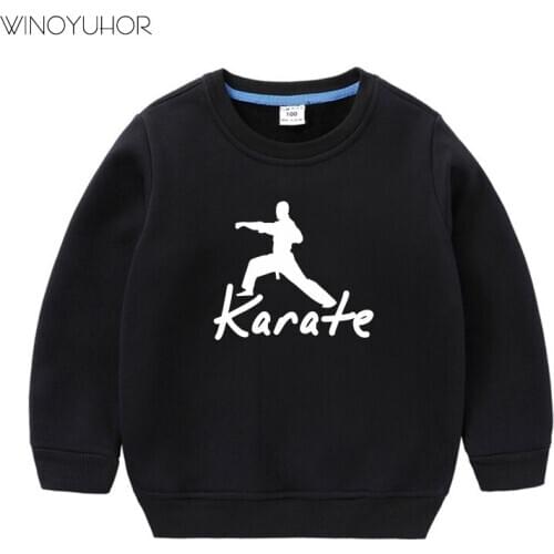 Winter Kids Plus Velvet Sweatshirts Hoodies Thick Cotton Fashion Baby Boys Girl Warm Clothes Karate Print Pullovers