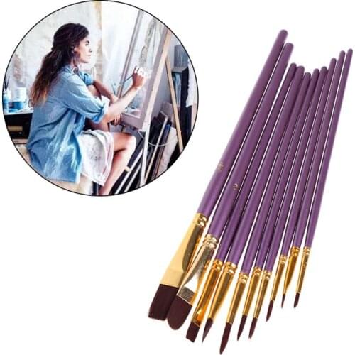 10Pcs Artist Paint Brush Set Nylon Hair Watercolor Acrylic Oil Painting Drawing 4X7E