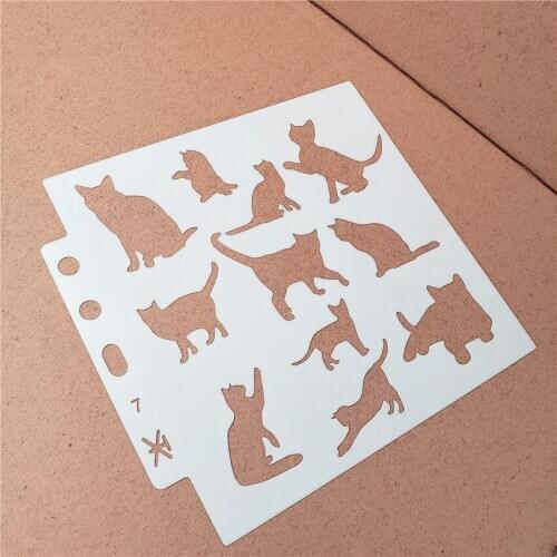 14.1*13 cat group stencils Cover template spray plastic mold shield DIY cake hollow Embellishment printing lace ruler Easter