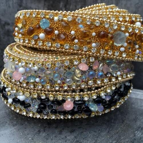 2yard High Grade Beaded Rhinestones Chain Lace Trim Wedding Dress Clothing Shoe Decorative Applique Iron on/Sewing on Accessorie