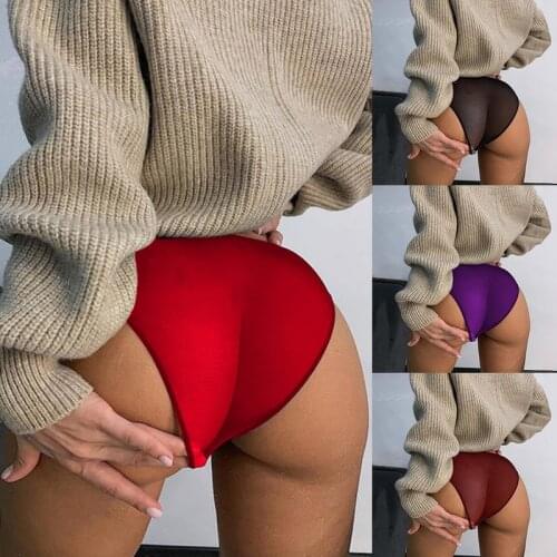 2021 Hot Sale Ladies Sexy Solid Color Transparent Briefs Plus Size 3XL Women Lingerie Underwear