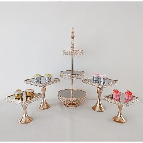 3pcs - 8pcs Crystal Squere Cake Stand Set Birthday Party Macaron Cupcake Rack Stand For Wedding