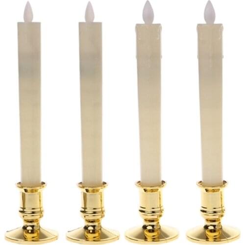 4Pcs Electric Led Candle Flameless Battery Flickering Candle Light Candlelight Dinner Accessories With Removable Gold Bases