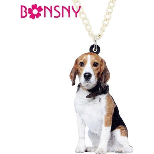 Bonsny Acrylic Sitting Beagle Dog Necklace Pendant Collar Chain Cute Animal Jewelry For Women Girls Pet Lovers Gifts Accessories