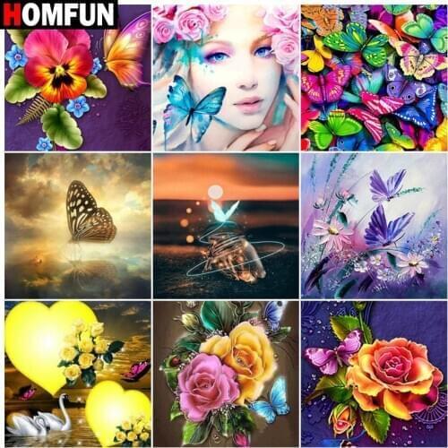 HOMFUN Square/Round Drill 5D DIY Diamond Painting "Flowers butterfly" Embroidery Cross Stitch Full Rhinestone Decor