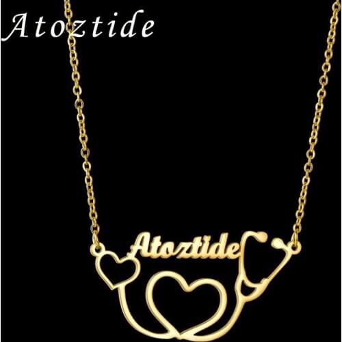 Atoztide Custom Heart and Lariat Doctor Stethoscope Adjustment Stainless Steel Name Necklaces Jewelry Chain for Women Girl Gifts