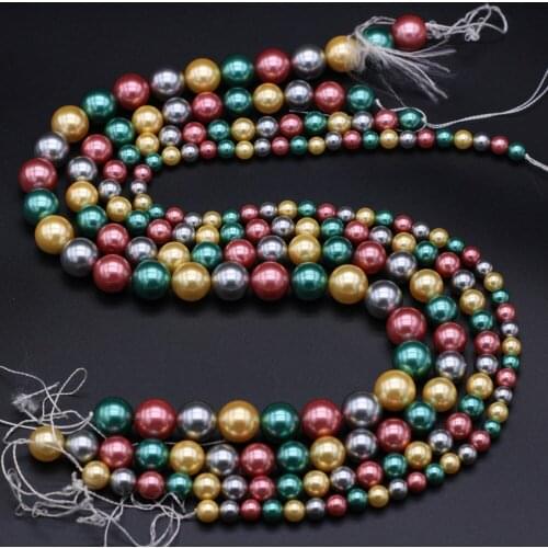 Mix Colors Natural Shell Beads Round Shape Pearl Shell Loose Beads 6 8 10 12mm Size Pick for Making DIY Jewelry Necklace