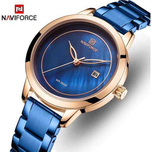 NAVIFORCE Women Watch Stainless Steel Lady Wristwatch Fashion Waterproof Ladies Watches Simple Blue Girl Clock Relogio Feminino