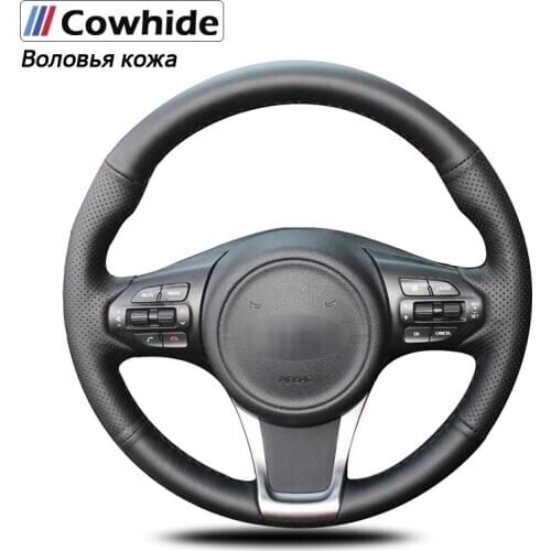 Handsewing Black Genuine Leather Steering Wheel Covers For Kia Cerato 2005-2012 old Kia Ceed hand-stitched black artificial l