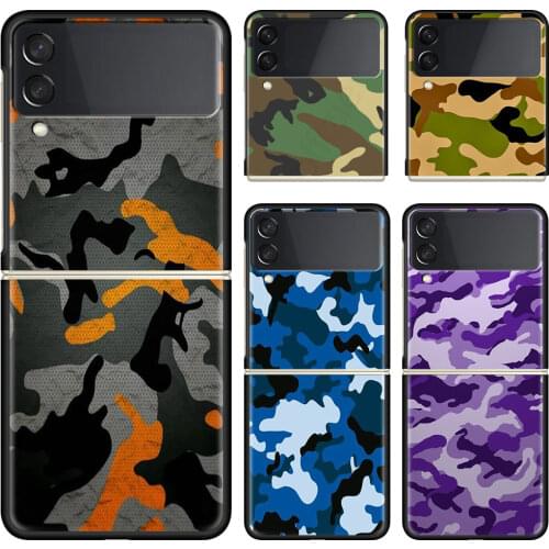 Phone Case For Samsung Galaxy Z Flip 3 5G Black Hard Cover ZFlip 3 Luxury Shockproof Bumper Cases Fundas Camouflage Pattern Army