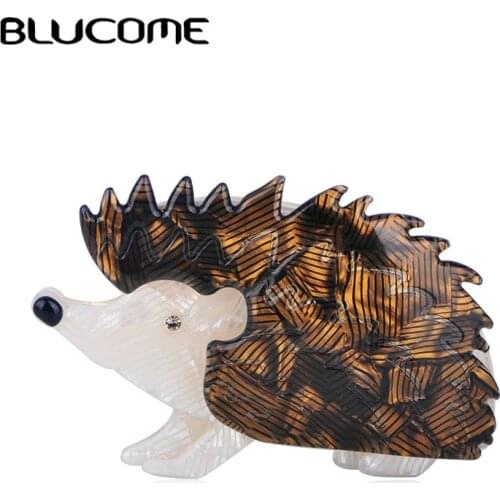 Blucome Fashion Vivid Brown Hedgehog Shape Brooch Acrylic Animal Jewelry For Children Boys Girls Scarf Corsage Pin Bag Ornaments