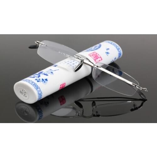 Rimless chinese Blue and white porcelain box Style HD men women reading glasses +1.00+1.50+2.00 +2.50+3.00+3.50+4.00
