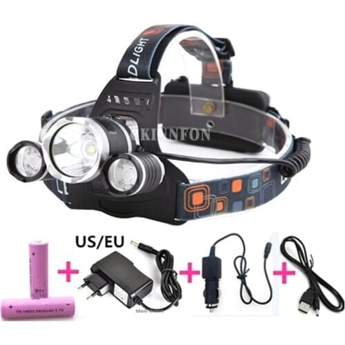 DHL 10Set 3 LED XM-L2 8000Lm T6 Headlamp Headlight+2x18650 Battery+US/EU Charger+Car Charger
