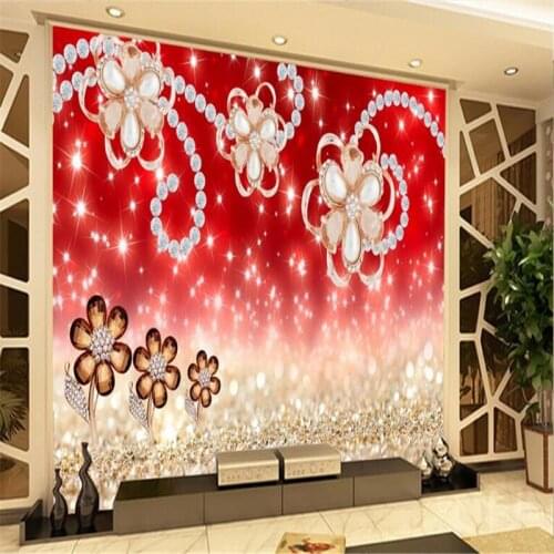 Beibehang Custom large fresco bright diamond jewelry flowers jewelry backdrop nonwovens super green wallpaper papel de parede