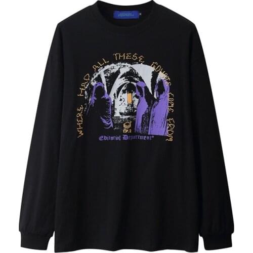 Harajuku Hip-Hop T Shirts Mens Demon Ghost Print Long-Sleeved T-shirt Fashion Brand Rap Rock High Street Sweatshirt Tops