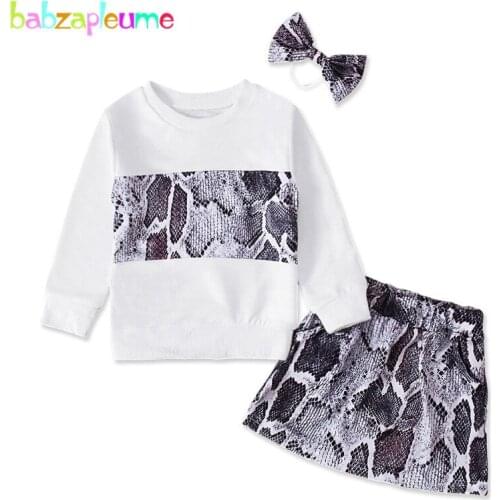 Spring Fall Korean Baby Girls Clothes Fashion Print Long Sleeve T-shirt+Skirt+Headband Childrens Boutique Clothing Set BC2076