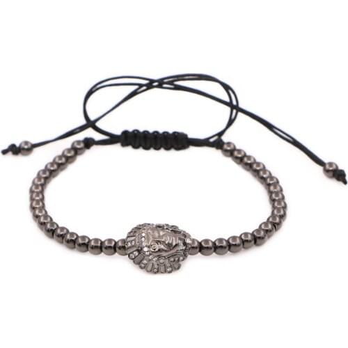 Indian Chief Head Clear Zircon Rhinestones Adjustable Macrame Yoga Handmade Bracelet for Man Women Gift