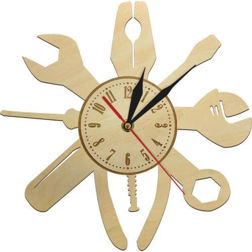 Tools Tire Wrench Wooden Wall Clock Car Mechanic Service Modern Garage Wall Clock Eco Friendly Natural Wall Decor Art