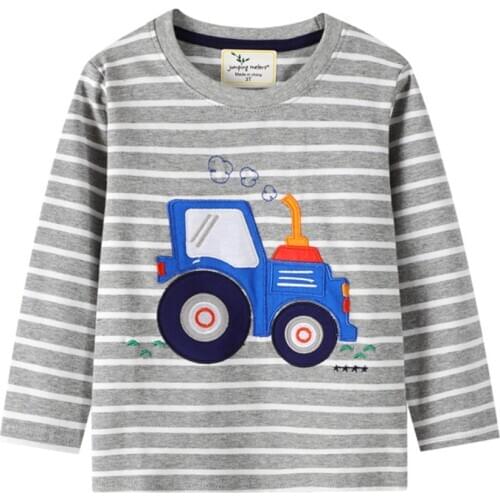 Jumping meters Boys Tshirt Baby Boy Clothes Forklift Pattern Children T shirts Toddler Boy Long Sleeve Tops Tee Brand boy shirt