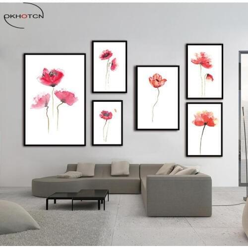 Wall Picture Modern Watercolor Poppy Plant Flower Floral Rose Canvas Art Prints on Poster Nordic Home Decor Painting