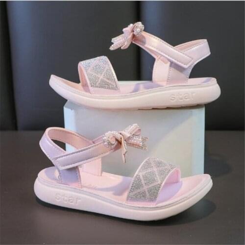 Summer new girls sandals fashion diamond bow princess shoes childrens soft soled lightweight anti slip beach shoes