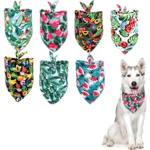 Summer Dog Bandana Pet Small Dog Scarf Cotton Adjustable Hawaii Beach Tropical Fruit Pattern Puppy Cat Dog Bibs Dog Accessories