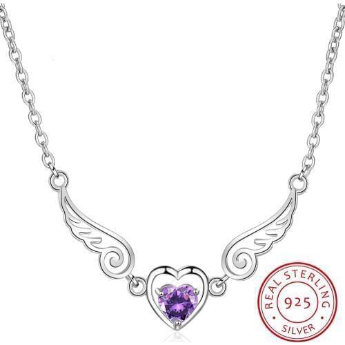Hot Sale Silver Jewelry Love Angel Wings Necklace Dream Love Heart Crystal Zirconia Necklace Women Birthday Present S-n01