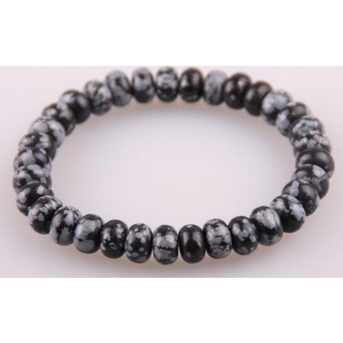 MOODPC Natural Stone Snowflake Obsidian Abacus Elastic Stone Strand Bracelet