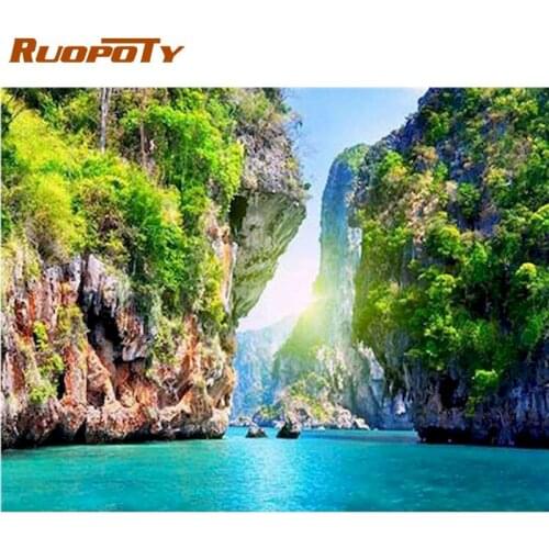 RUOPOTY 60x75cm Frame Painting By Numbers Spring River Mountain Scenery Picture By Number HandPainted Unique Gift Home Decor