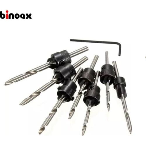 Binoax 22pc Tapered Drill Bits Countersink Set Stop Collars Hex Key Wood Pilot Hole DIY Adjustable Depth