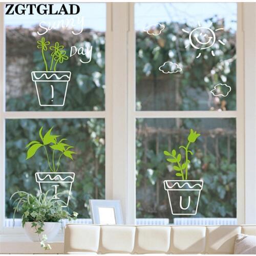 DIY Wall Stickers Home Decor Potted Flower Pot glass Kitchen Window Glass Bathroom Decals Waterproof Bedroom Home Window Decor