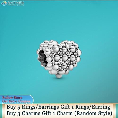 Ahthen 925 Sterling Silver Beads Sparkling Heart Charm fit Original Pandora Bracelets for Women Jewelry Making Birthday Gift