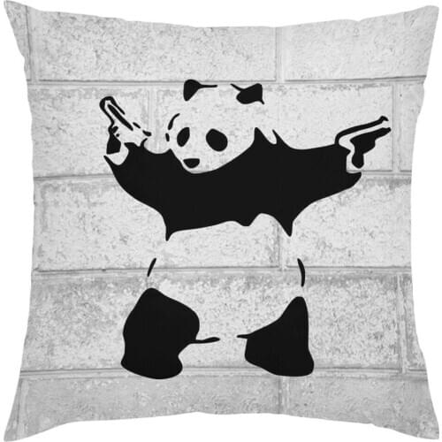Cool Banks Doodle Armed Panda Hold Pillowcase Black White Panda Toss Pillows Case Cotton Custom Gifts Furniture 18" Double