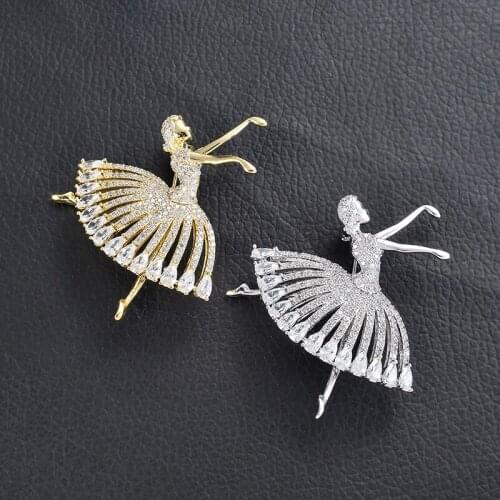Luxury Ballet Girl Brooch AAA Zircon Crystal Dancing Girls Brooches For Women Men Pins Dress Coat Accessories Jewelry Gifts