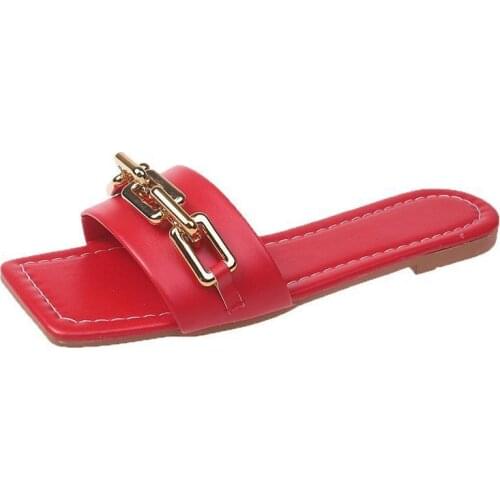 Womens Slippers 2021 Transparent Chain Square Head Flat Heel Womens Slippers Summer Flip Flops Outdoor Beach Sandals