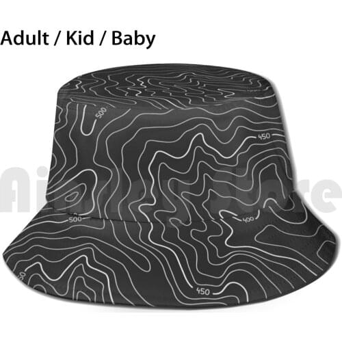 Topography Sun Hat Foldable UV Protection Geography Topography Simple Dark Terrain Maps Map Contour Modern