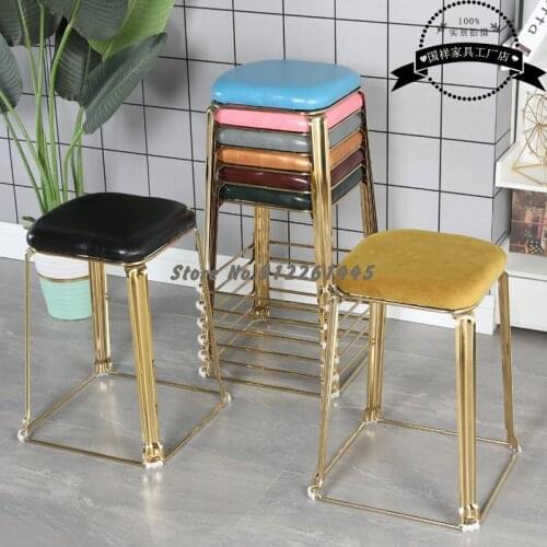 Light Luxury Stool Home Modern Minimalist Living Room Nordic Gray Dining Stool Net Red Square Stool Lazy Storage Stool