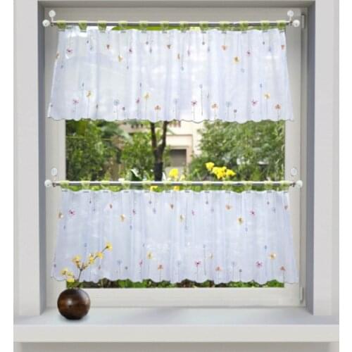 Tulle Sheer Floral Embroidery Sling Roman Short Window Curtain for Home Living Room Decoration Voile in the Kitchen Cafe Curtain