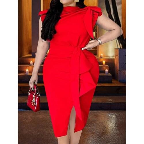 Evening Party Dresses Plus Size Bodycon Sexy Women Sleeveless Slit Midi Length Cocktail Birthday Peplum Dress Christmas 2021 New
