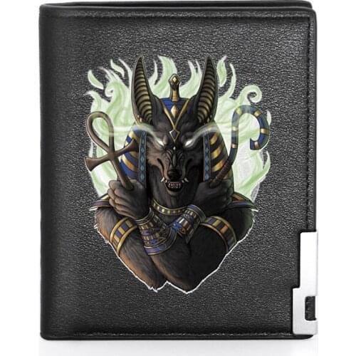 High Quality Luxury The Mysterious God Of Death Anubis Printing Leather Wallet Credit Card Holder Short Male Slim Purse For Men