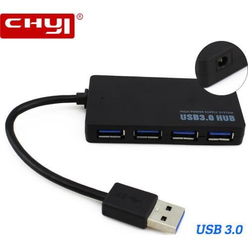 CHYI 4 Port USB 3.0 Hub Multi USB3.0 High Speed Splitter Adapter with DC 5V/2A Power Supply Port For PC Laptop Phone Accessories
