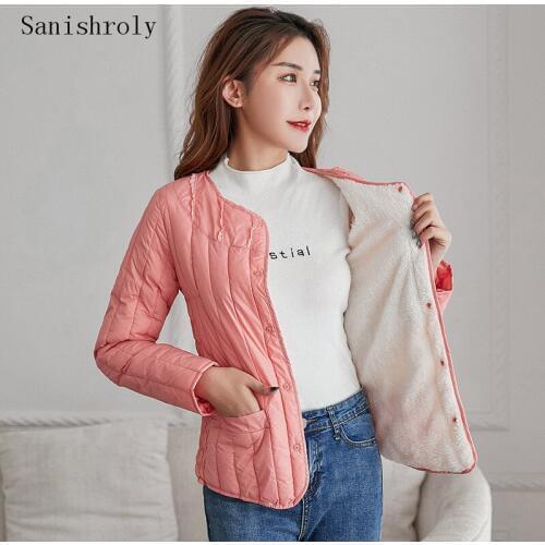 Sanishroly New Women Cotton Jacket Autumn Winter Warm Thicken Velvet Coat Parka Female Long Sleeve Short lambswool Outwears S801