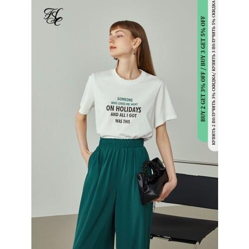 FANSILANEN Office Lady 2021 Newly Autumn 100% Cotton Harajuku Shirt Women Clothing Loose Round Neck Top Woman Tshirts